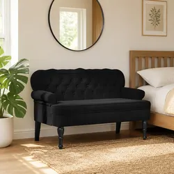 Padded Black Velvet Bench with Dimensions 119.5 x 64.5 x 75 cm