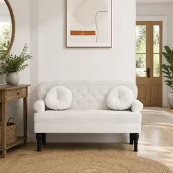 Bench with Backrest: Cream Velvet, 119.5cm Wide