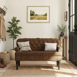 Dimensions and Details of the Brown Faux Suede Leather Bench