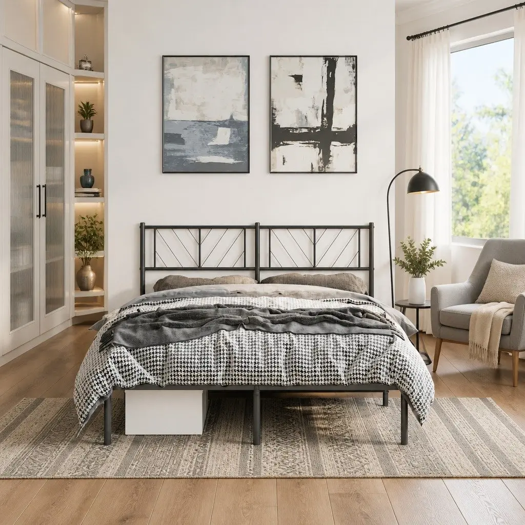 Metal Bed Frame Black 150x200 cm Bedroom