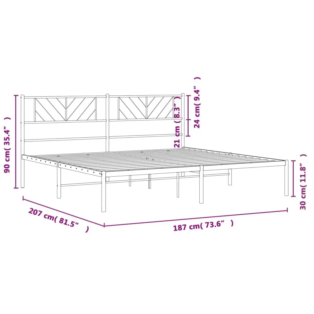 Metal Bed Frame King Size 183x203cm with Black Finish