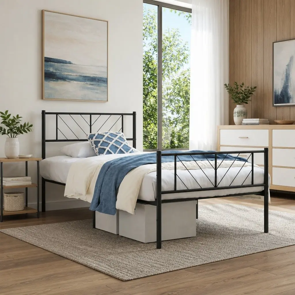 Metal Bed Frame King Single 107x203 cm for Bedroom Black