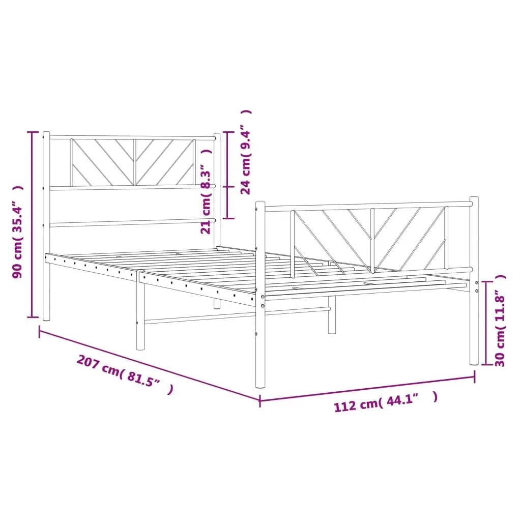 Metal Bed Frame King Single 107x203 cm for Bedroom Black