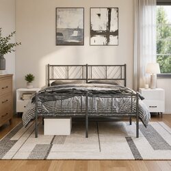 Black Metal Bed Frame 135x190 cm with Headboard and Footboard