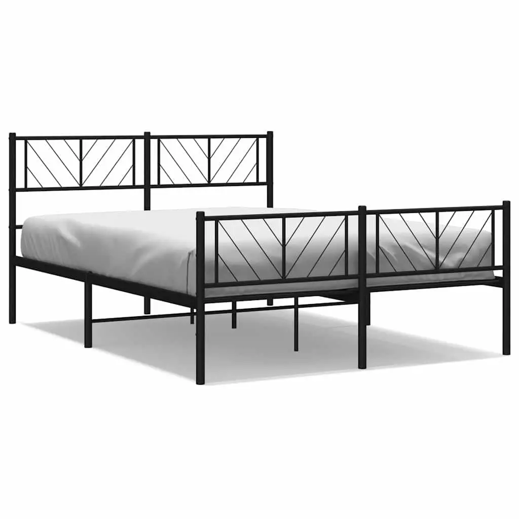 Black Metal Bed Frame 135x190 cm with Headboard and Footboard