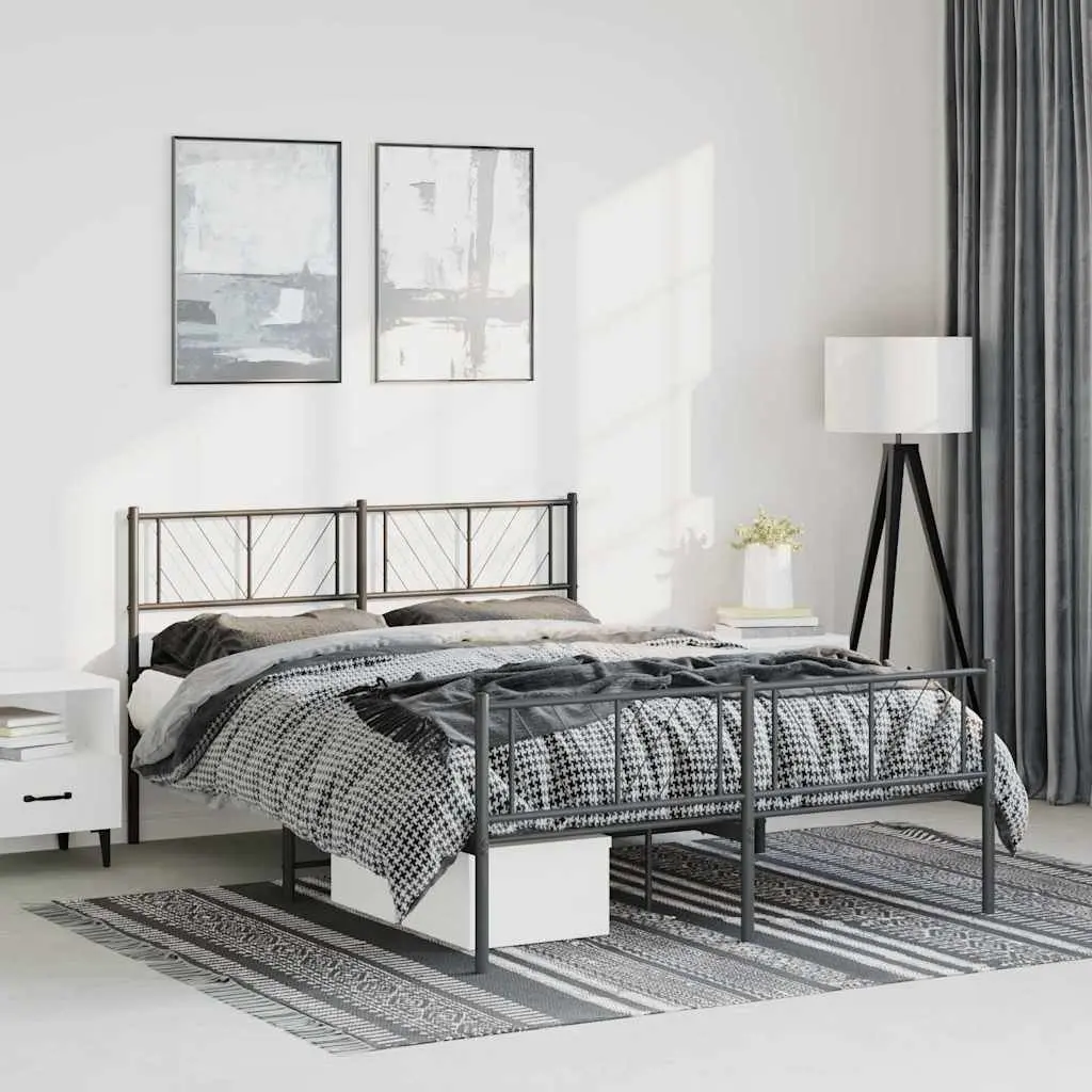 Black Metal Bed Frame 135x190 cm with Headboard and Footboard