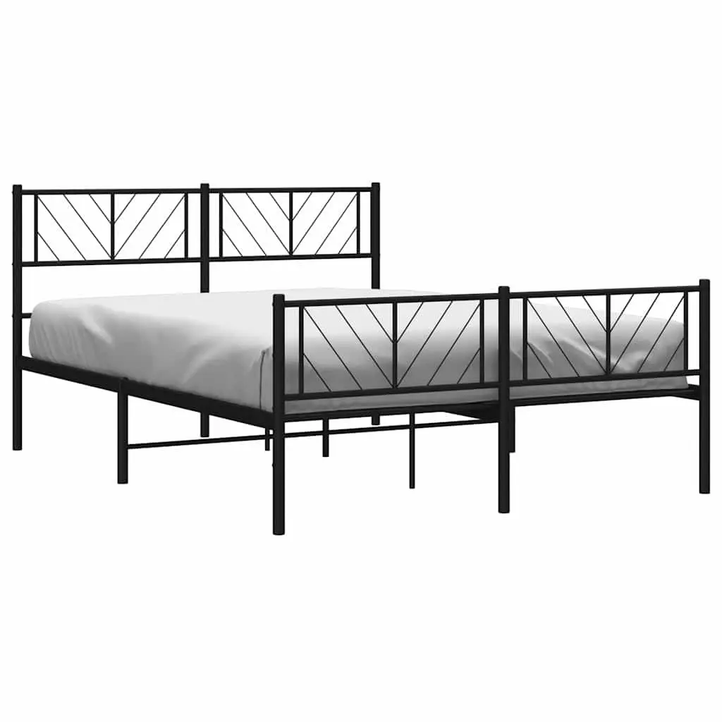 Black Metal Bed Frame 135x190 cm with Headboard and Footboard