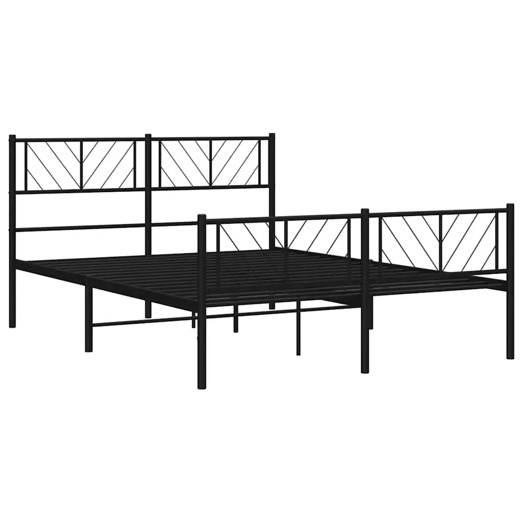 Black Metal Bed Frame 135x190 cm with Headboard and Footboard