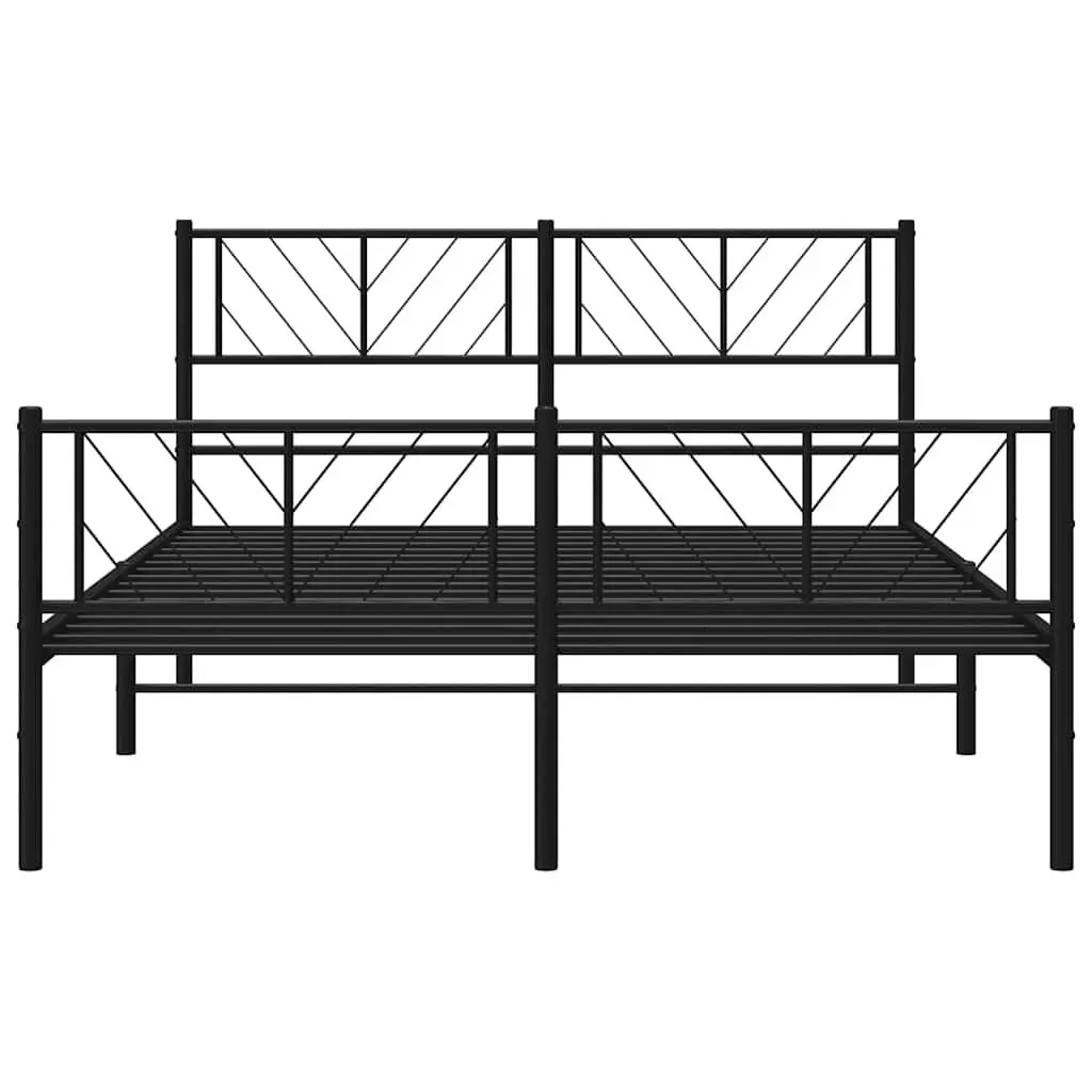 Black Metal Bed Frame 135x190 cm with Headboard and Footboard
