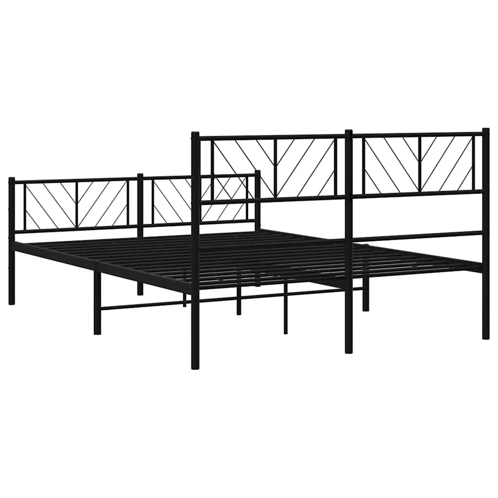 Black Metal Bed Frame 135x190 cm with Headboard and Footboard