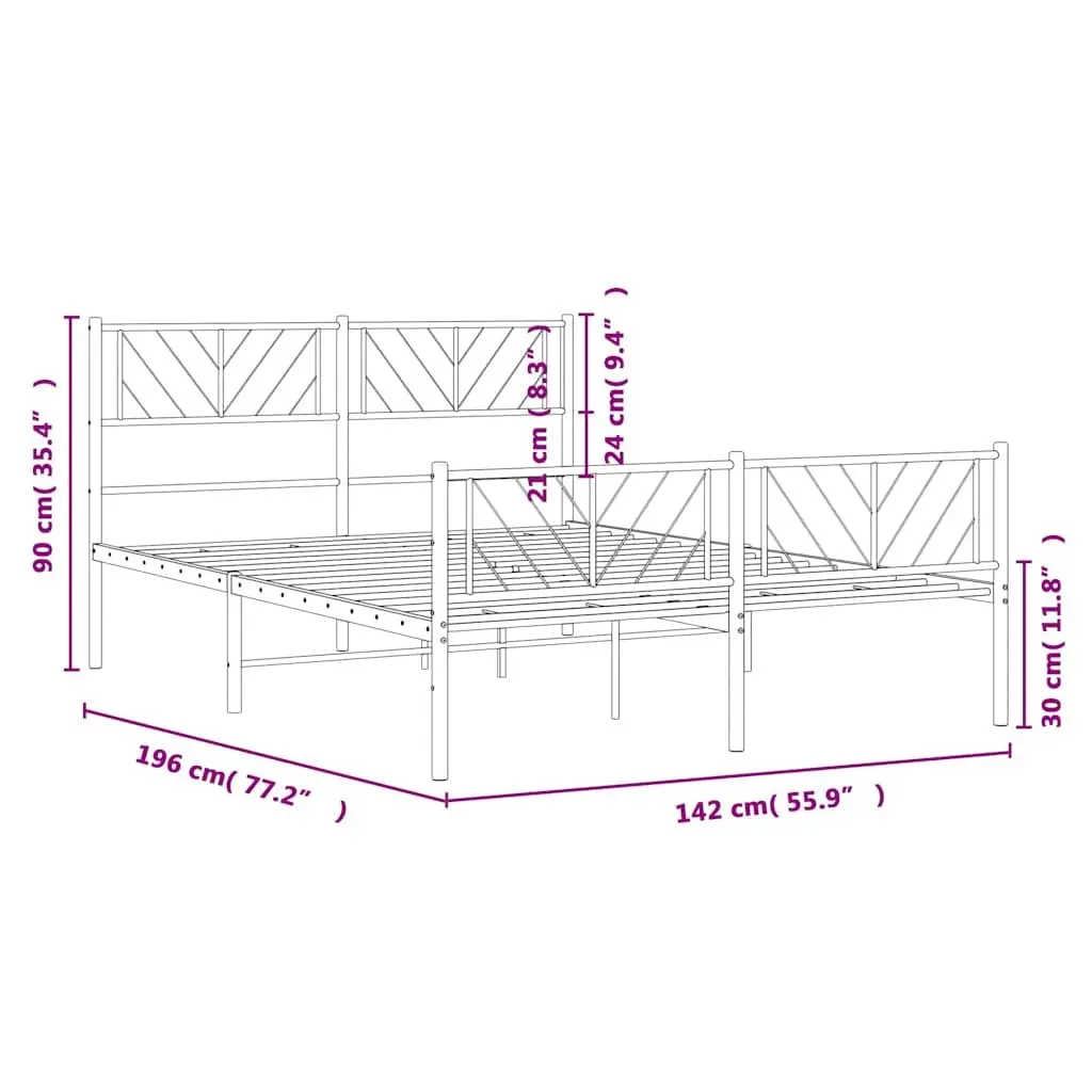 Black Metal Bed Frame 135x190 cm with Headboard and Footboard