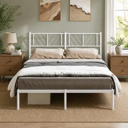 135x190 cm Metal Bed Frame with White Finish