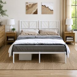 Metal Bed Frame Dimensions 150x200 cm, Steel Slats, White