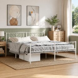 Metal Bed Frame King 183x203cm - White, Powder-Coated Steel