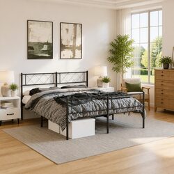 Metal Bed Frame with Footboard Dimensions 150x200cm - Black