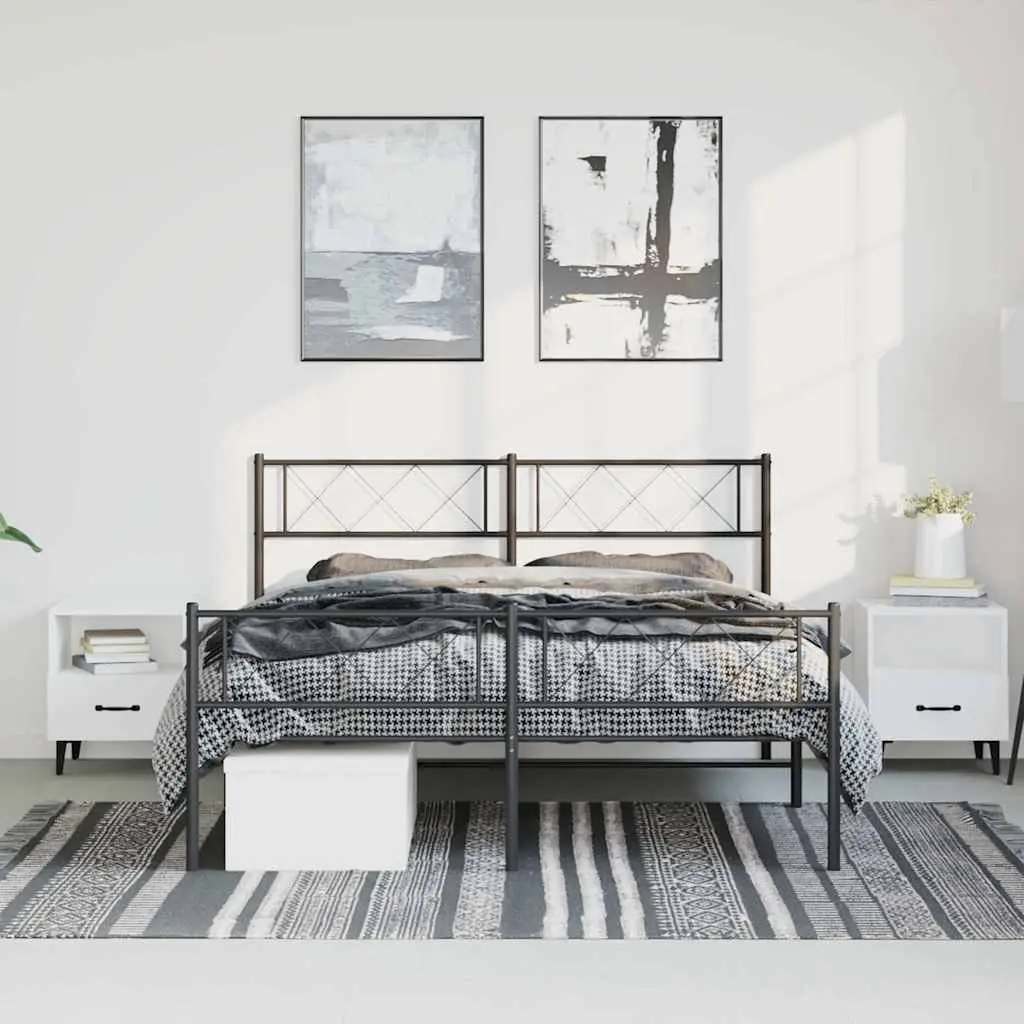 Metal Bed Frame with Footboard Black Bedroom Furniture Slatted Base 150x200cm