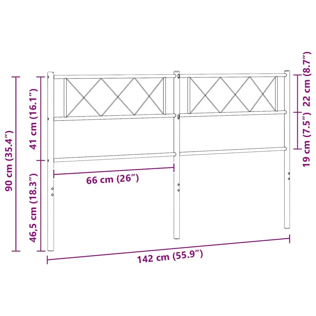 Metal Headboard Black 135cm Bed Frame Header Powder Coated Steel Bedroom