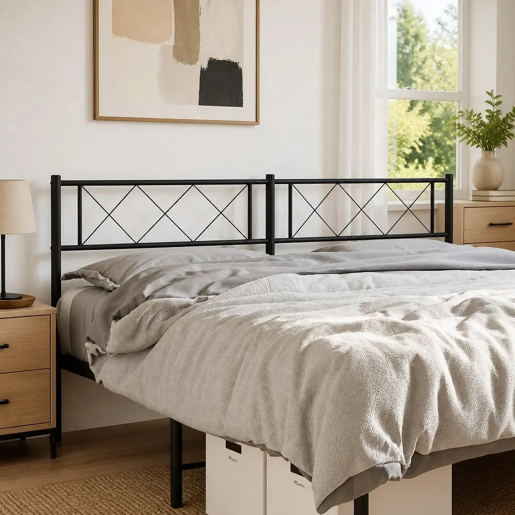 Metal Headboard Black 150cm Bed Head Steel Bedroom Furniture Replacement