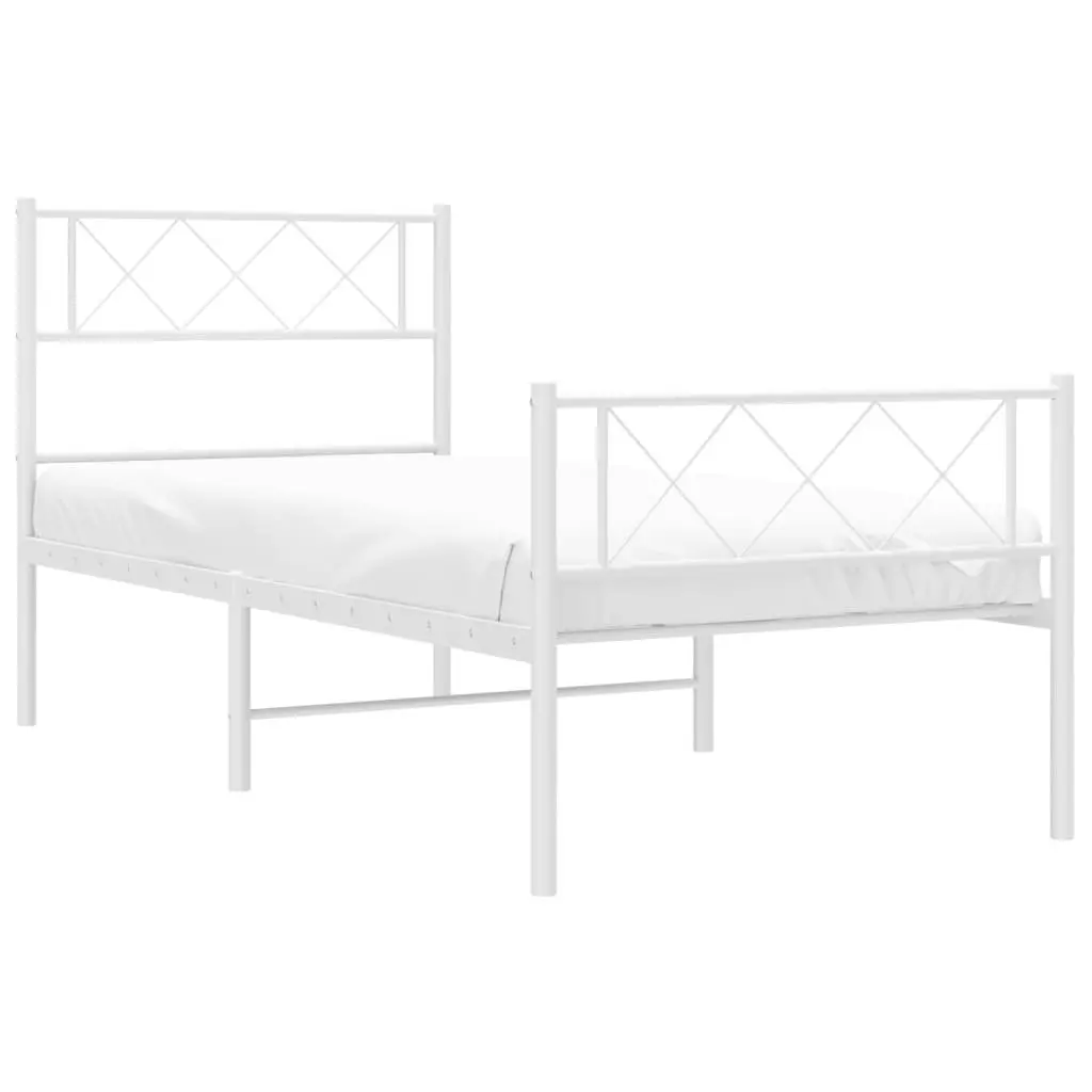 Metal Bed Frame King Single for Bedroom 107x203 cm with Footboard Slatted Base White