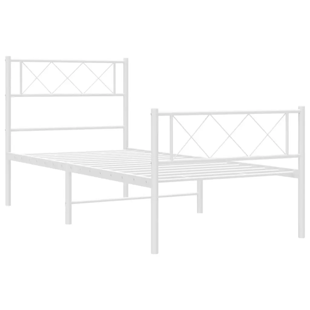 Metal Bed Frame King Single for Bedroom 107x203 cm with Footboard Slatted Base White