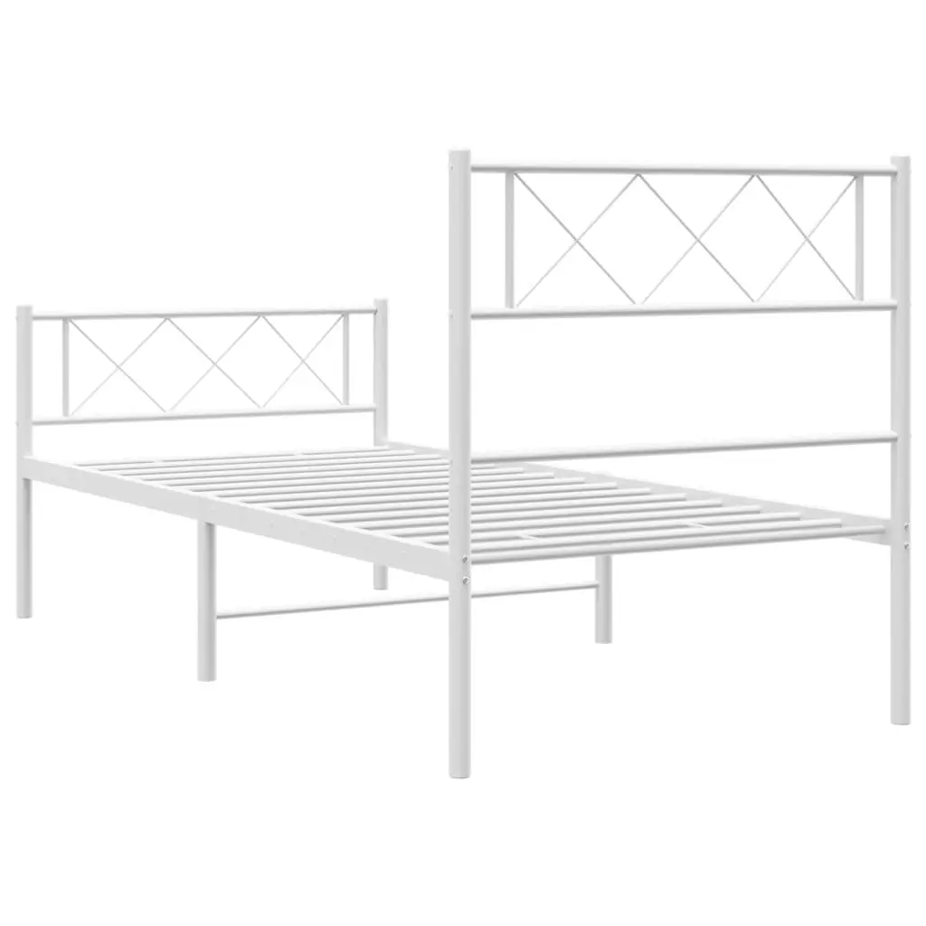Metal Bed Frame King Single for Bedroom 107x203 cm with Footboard Slatted Base White