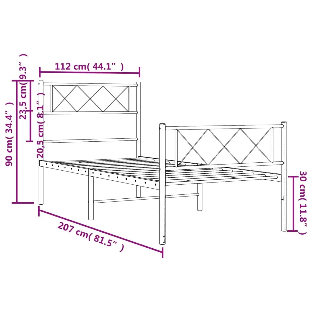 Metal Bed Frame King Single for Bedroom 107x203 cm with Footboard Slatted Base White