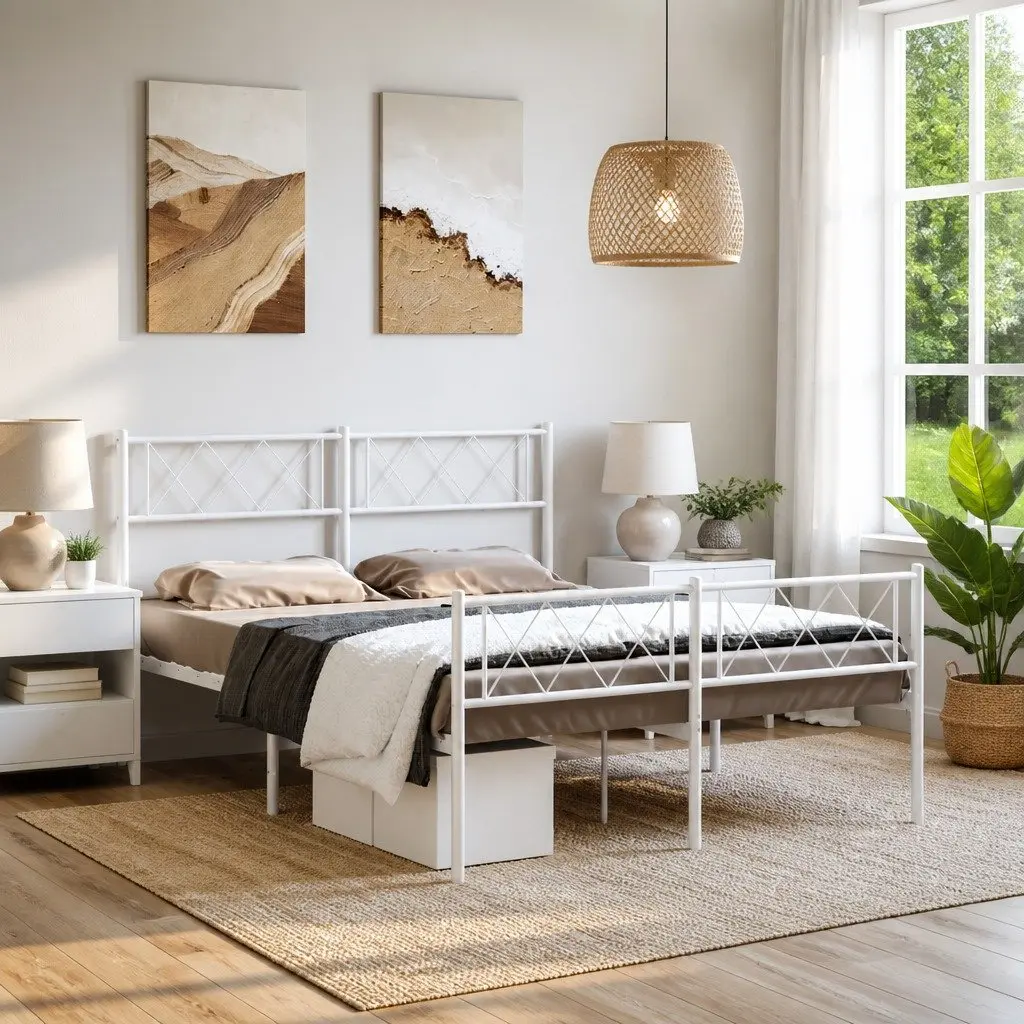 Metal Bed Frame White 135x190cm Bedroom