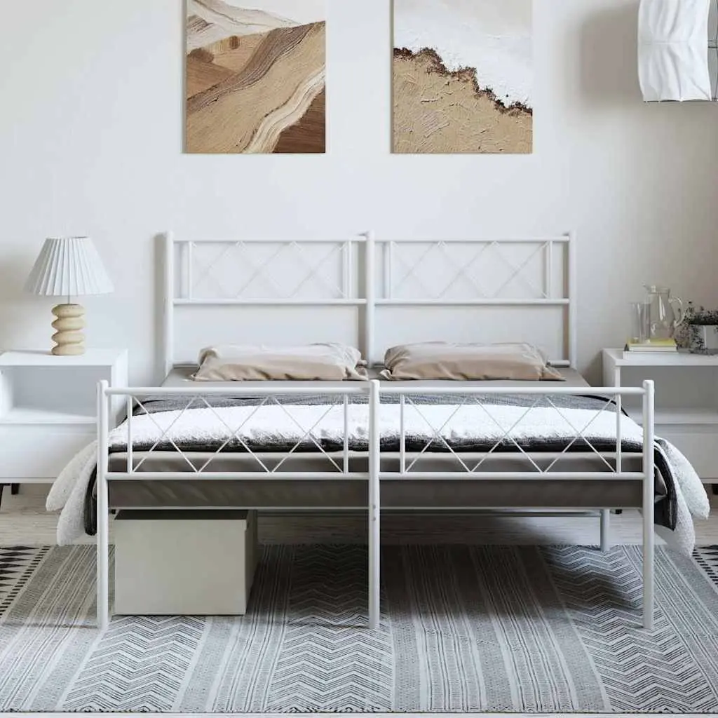 Metal Bed Frame White 150x200 cm with Footboard Headboard Support Slats
