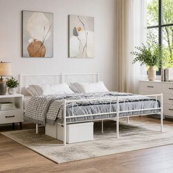 King Metal Bed Frame Specifications: 183x203cm in White