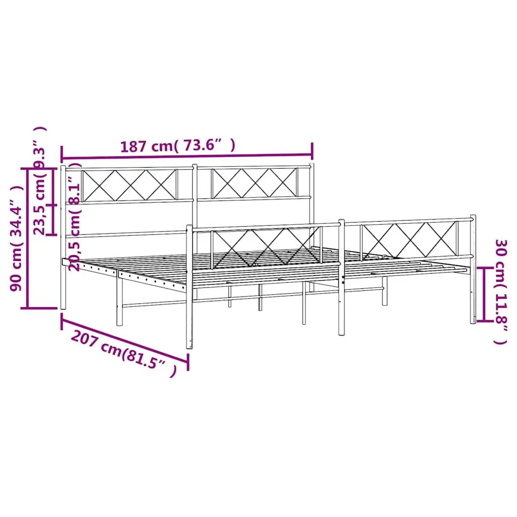 Metal Bed Frame King Bedroom 183x203cm White