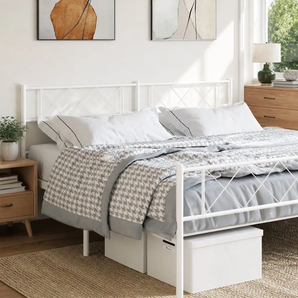 Metal Headboard Bedroom 180cm White Powder-Coated Steel Frame