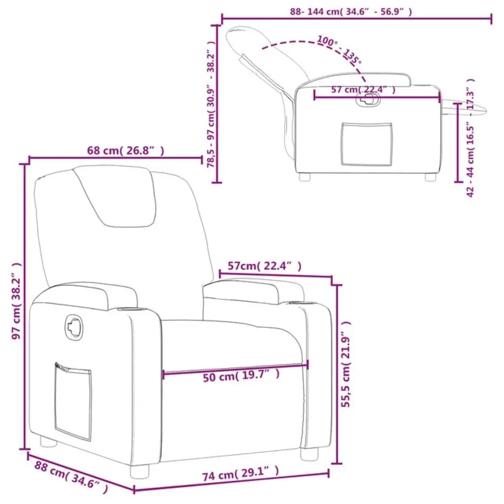 Recliner Chair for Living Room Manual Reclining Grey Fabric Armchair