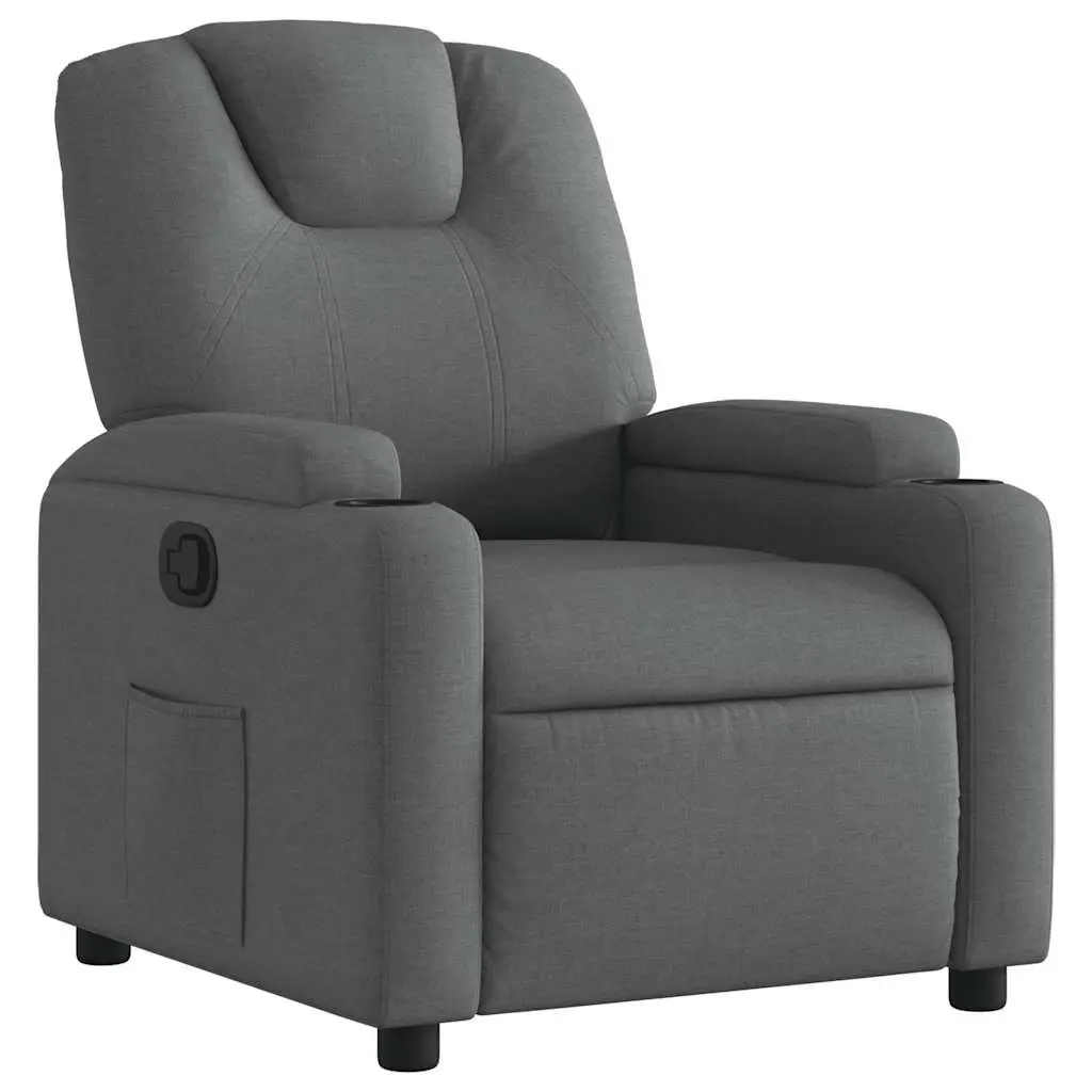 Recliner Chair Grey Fabric Manual Recline Living Room Size