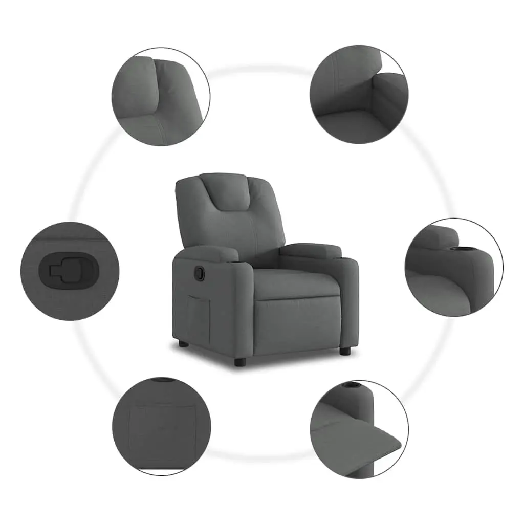 Recliner Chair Grey Fabric Manual Recline Living Room Size