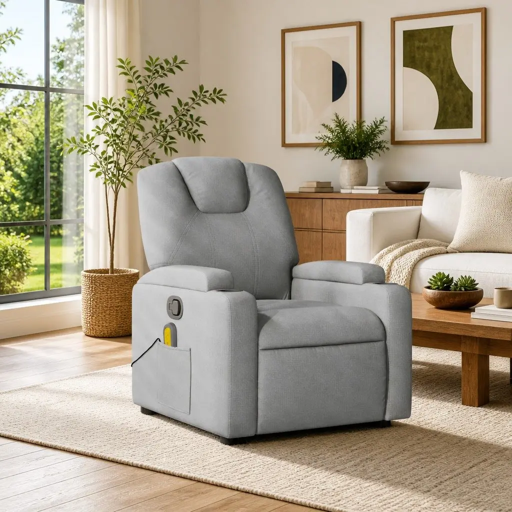 Massage Recliner Armchair for Home 6 Points Manual Recline Grey