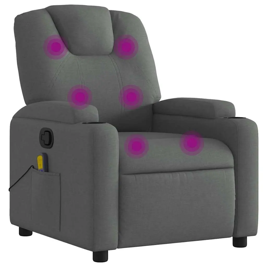 Massage Recliner Chair for Living Room Grey Fabric Manual Recline 135 Degree