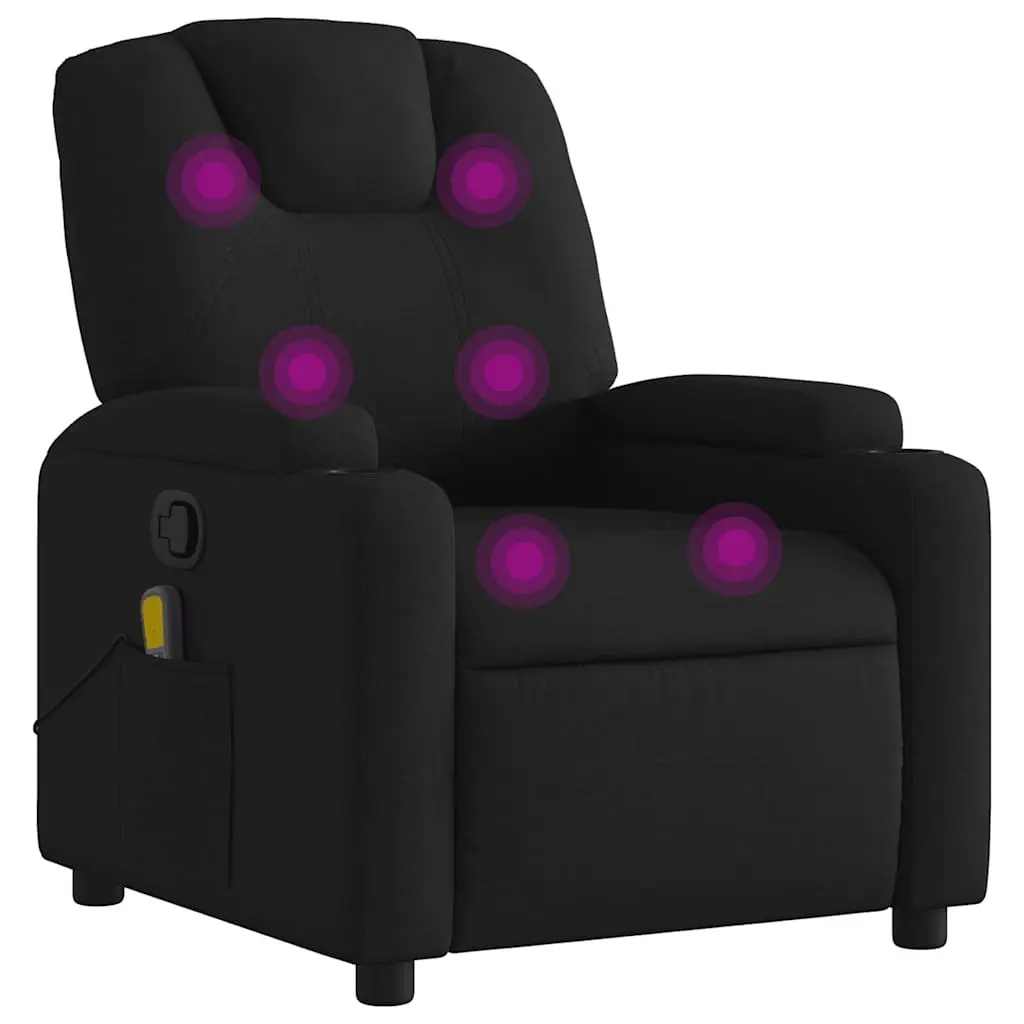 Massage Recliner Chair for Living Room Black Fabric Manual Recline 6 Points Vibration