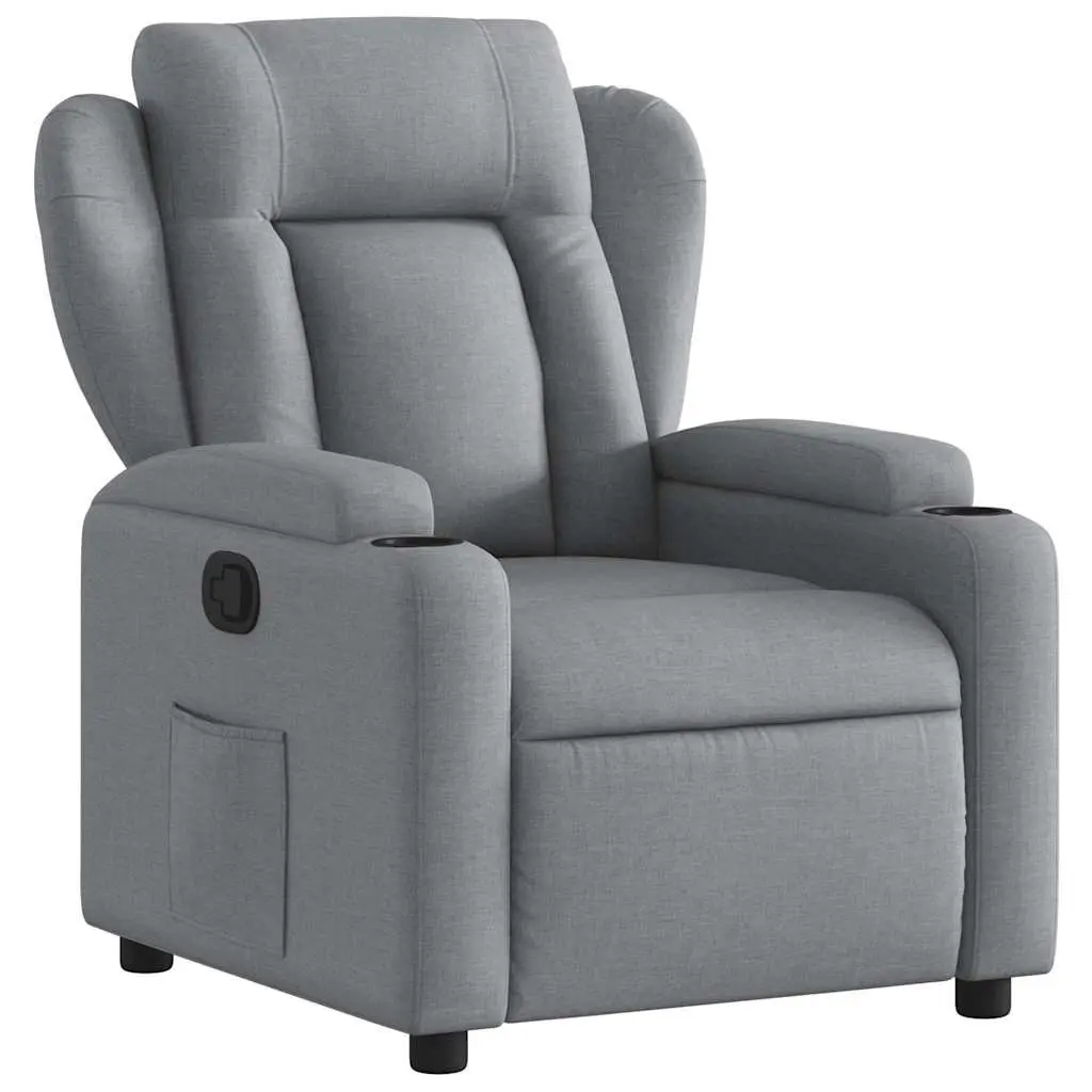 Manual Reclining Armchair Grey Fabric Lounge Chair with Cup Holders