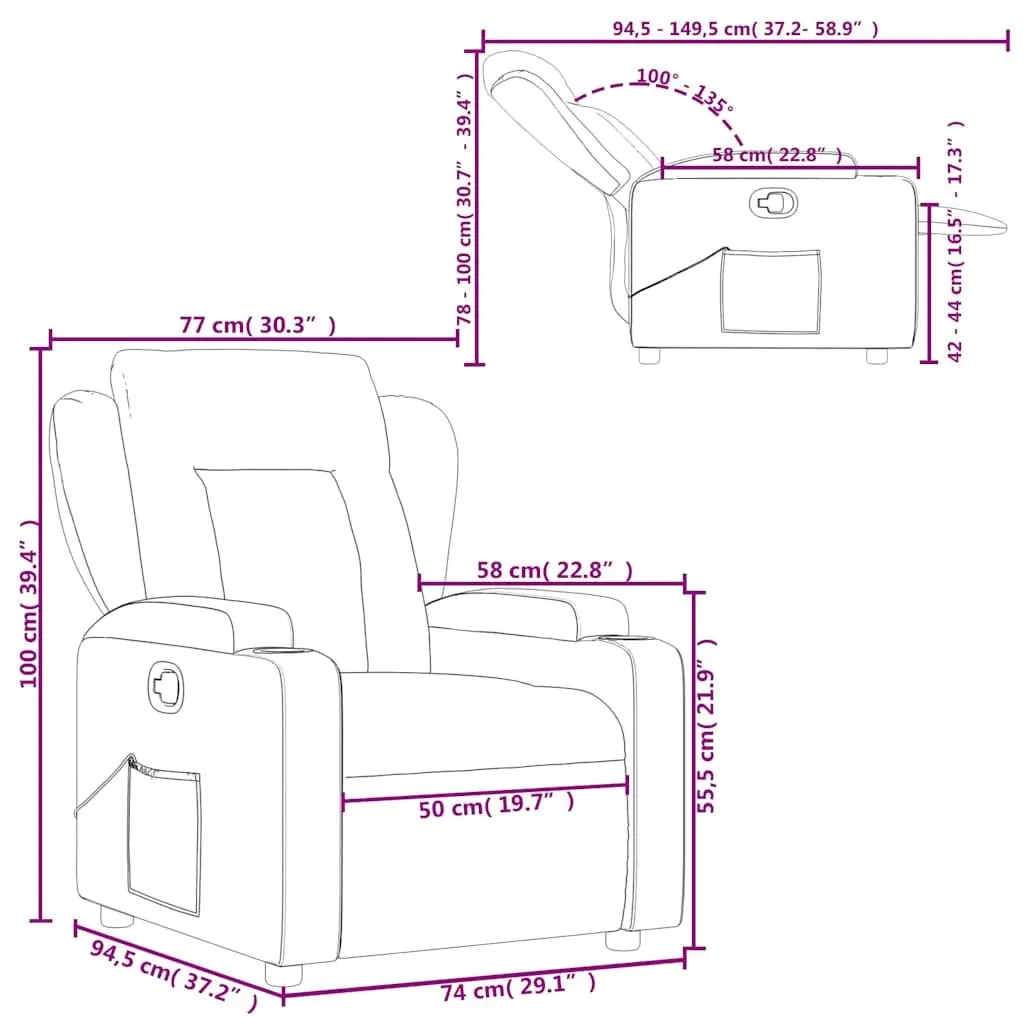 Manual Reclining Armchair Grey Fabric Lounge Chair with Cup Holders