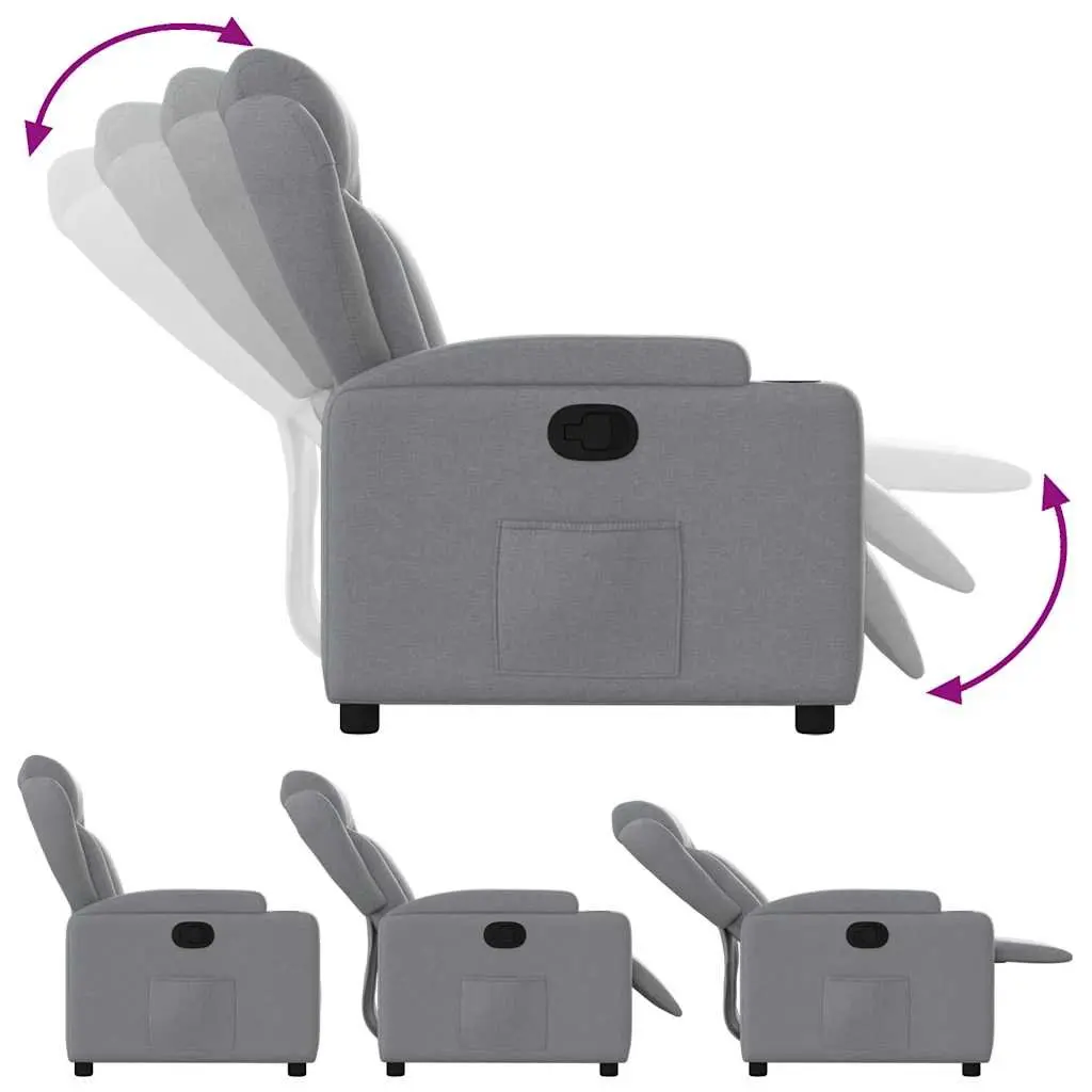 Manual Reclining Armchair Grey Fabric Lounge Chair with Cup Holders