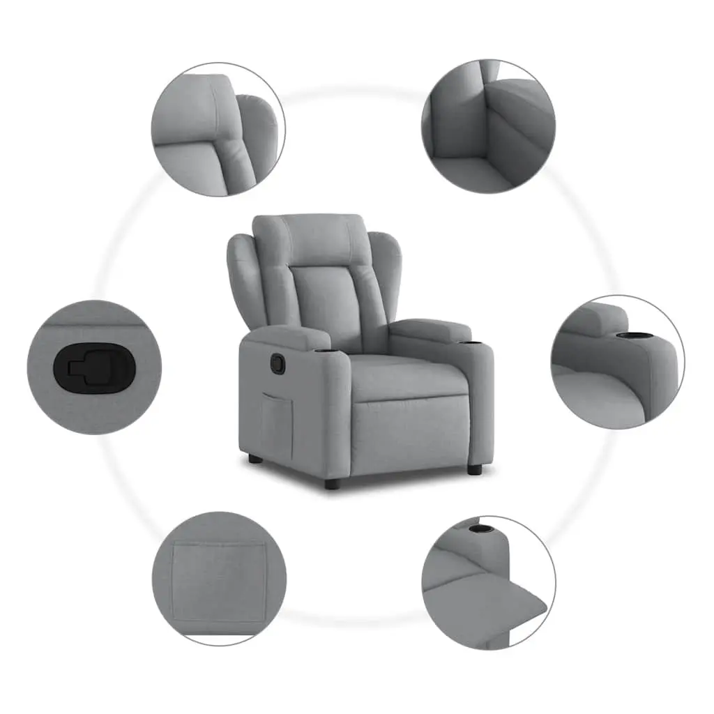 Manual Reclining Armchair Grey Fabric Lounge Chair with Cup Holders