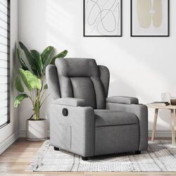 Grey Fabric Manual Recline Armchair with Cup Holders