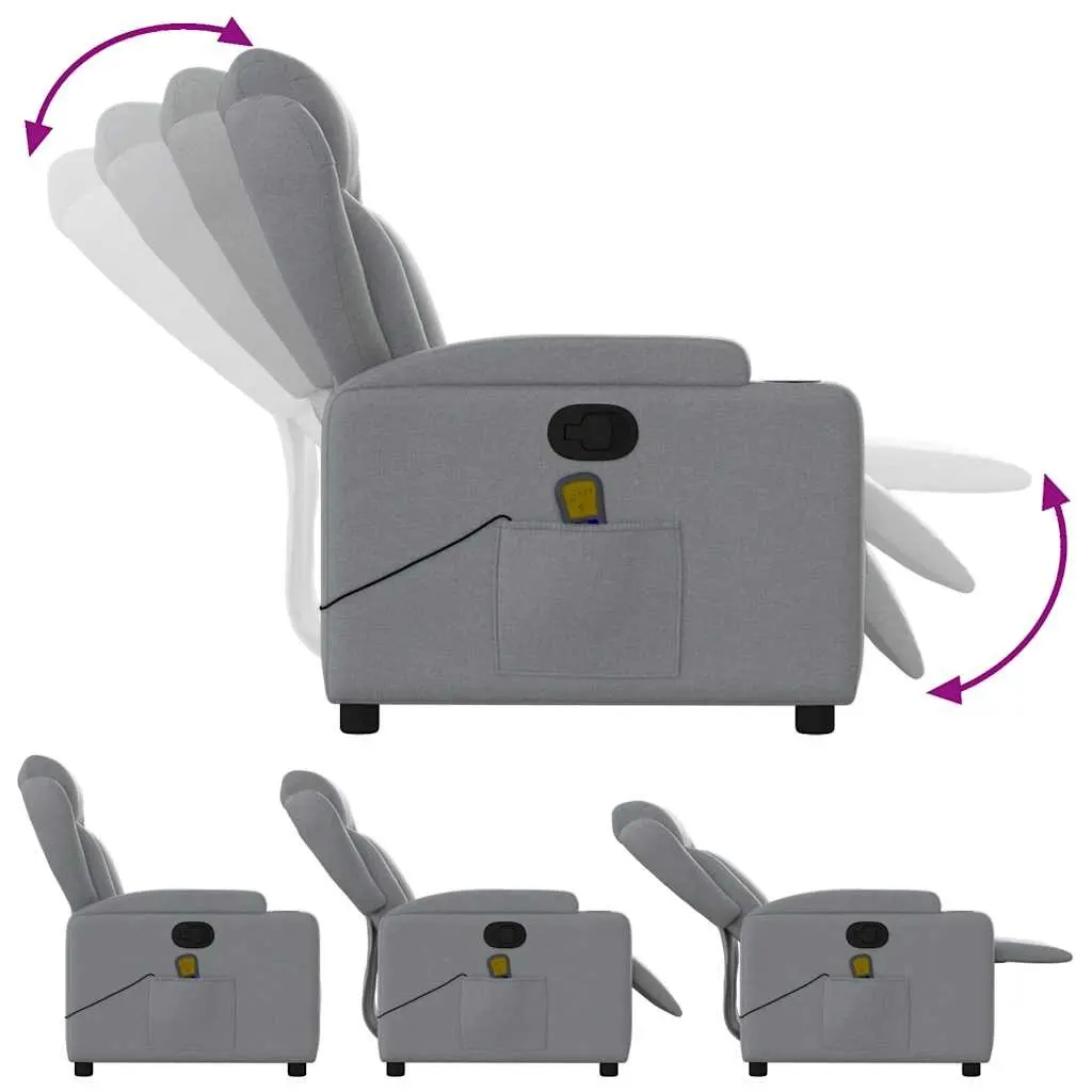 Massage Recliner Chair for Living Room Grey Fabric Manual Reclining 135 Degrees