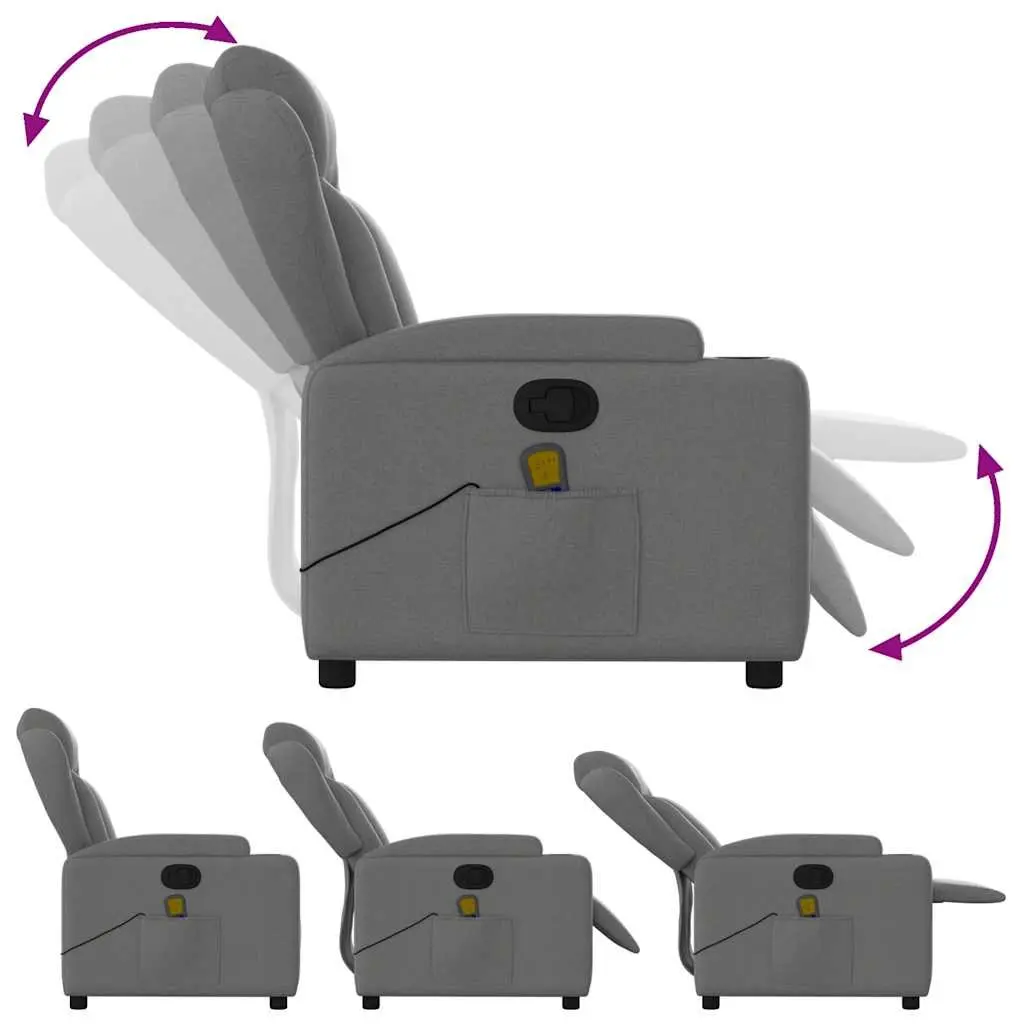 Massage Recliner Chair for Living Room Grey Fabric Manual Recline Vibration 6 Points