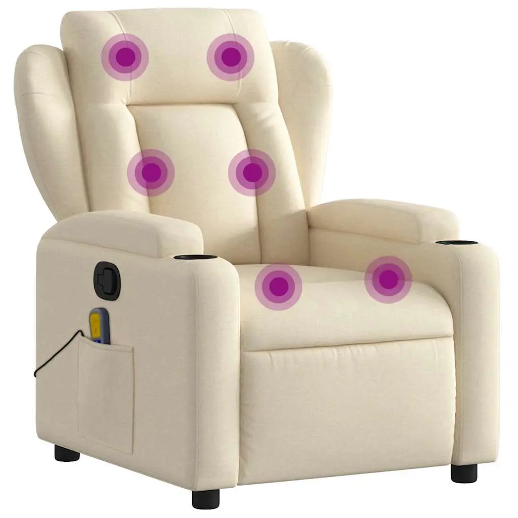 Massage Recliner Chair for Living Room Cream Fabric Manual Reclining Armchair 135 Degree