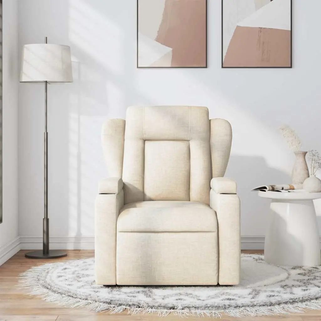 Massage Recliner Chair for Living Room Cream Fabric Manual Reclining Armchair 135 Degree