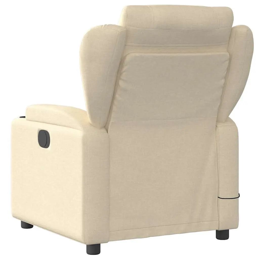Massage Recliner Chair for Living Room Cream Fabric Manual Reclining Armchair 135 Degree