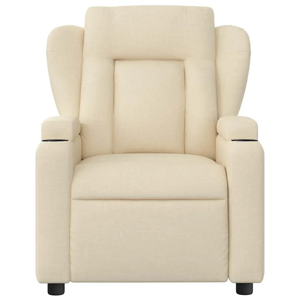Massage Recliner Chair for Living Room Cream Fabric Manual Reclining Armchair 135 Degree