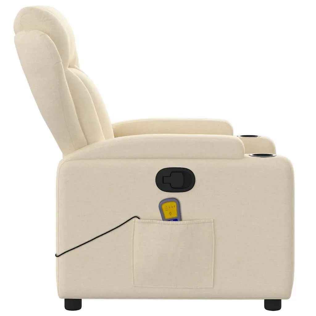 Massage Recliner Chair for Living Room Cream Fabric Manual Reclining Armchair 135 Degree