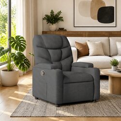 Grey Manual Recliner Chair - 135° Recline, Cup Holders